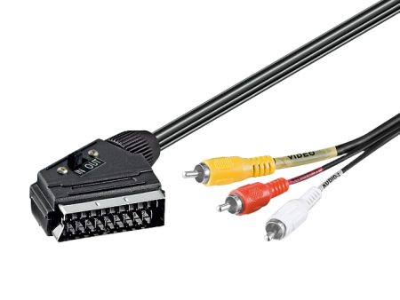 Cable adaptador scart Goobay 50365; scart a vídeo de audio compuesto; clavija scart IN OUT (21 patillas) > clavija cinch 3x, 3 metros Embalaje Deteriorado Online Hot Sale