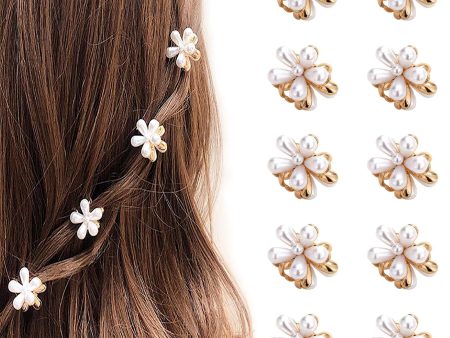 Pinzas para el cabello Zuroki Perla Pequeña 10 Pcs, Mini pinzas con perlas, Pinzas con Forma de Flor para Niñas Chicas Mujeres Embalaje Deteriorado on Sale